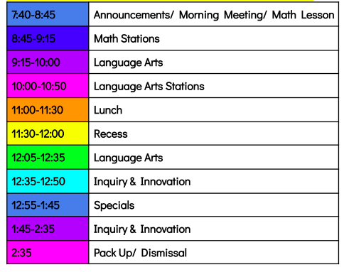 1st Grade Schedule